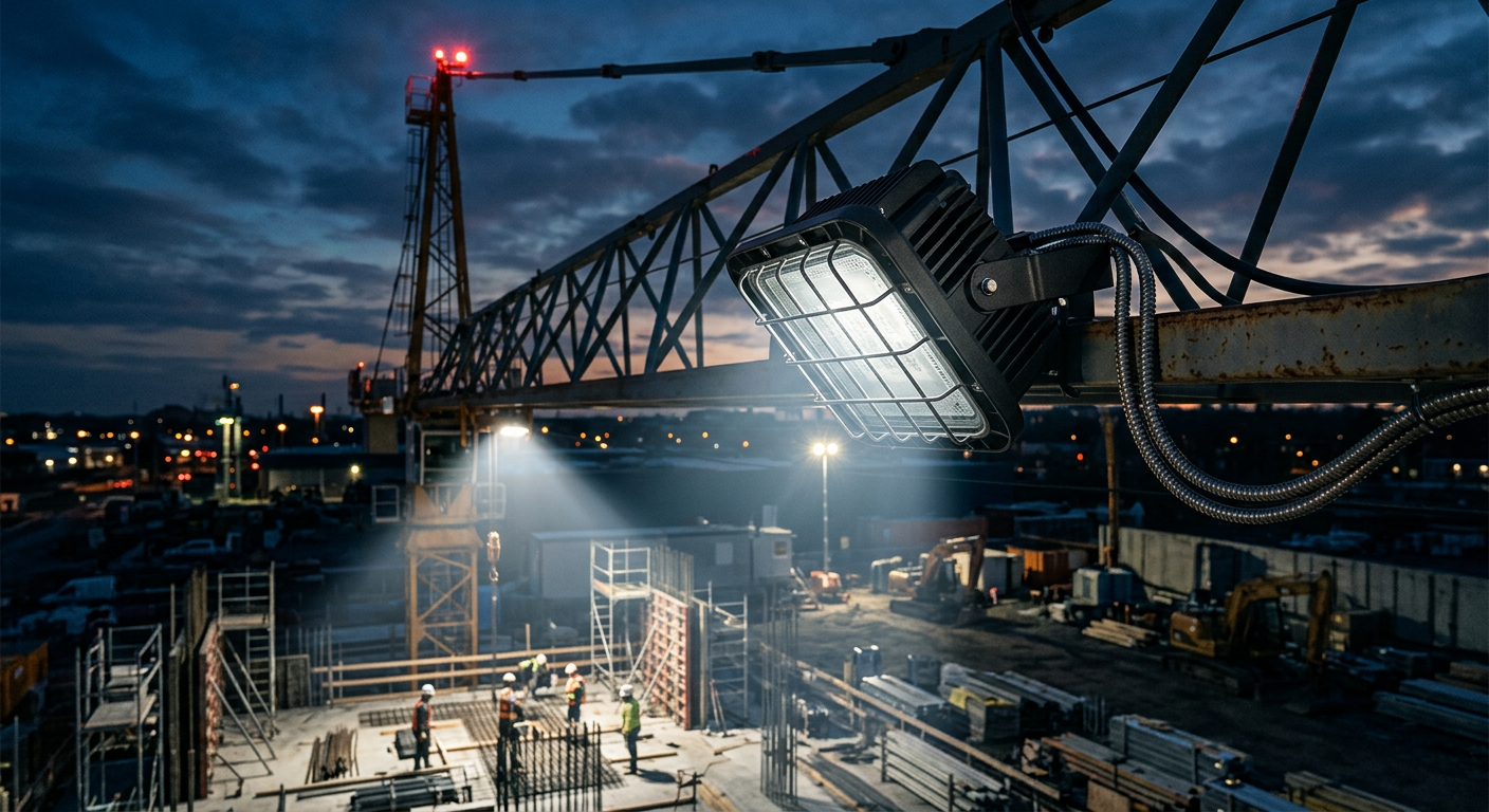 Robuste 12V LED-Beleuchtung für Kräne zur optimalen Ausleuchtung von Baustellen.