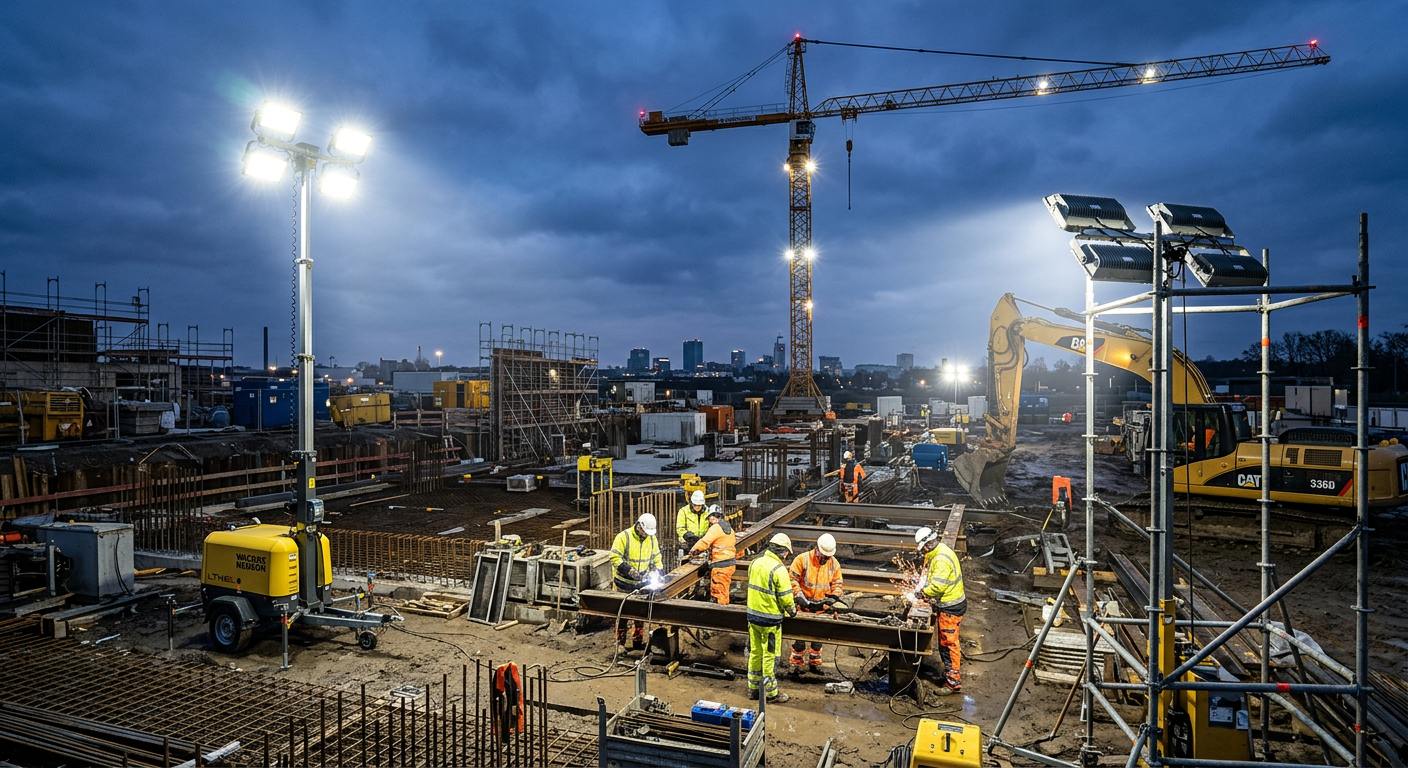 Effiziente LED Baufeldbeleuchtung für optimale Sicht und Sicherheit auf Baustellen.